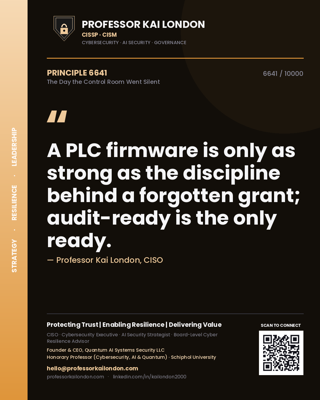 Professor Kai London principle 6641: A PLC firmware is only as strong as the discipline behind a forgotten grant; audit-ready is the only ready.