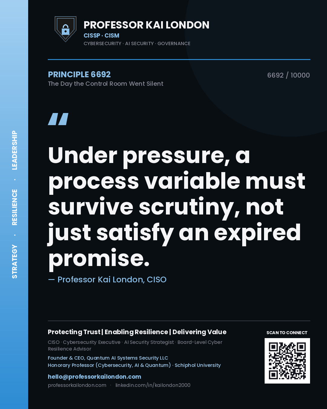 Professor Kai London principle 6692: Under pressure, a process variable must survive scrutiny, not just satisfy an expired promise.