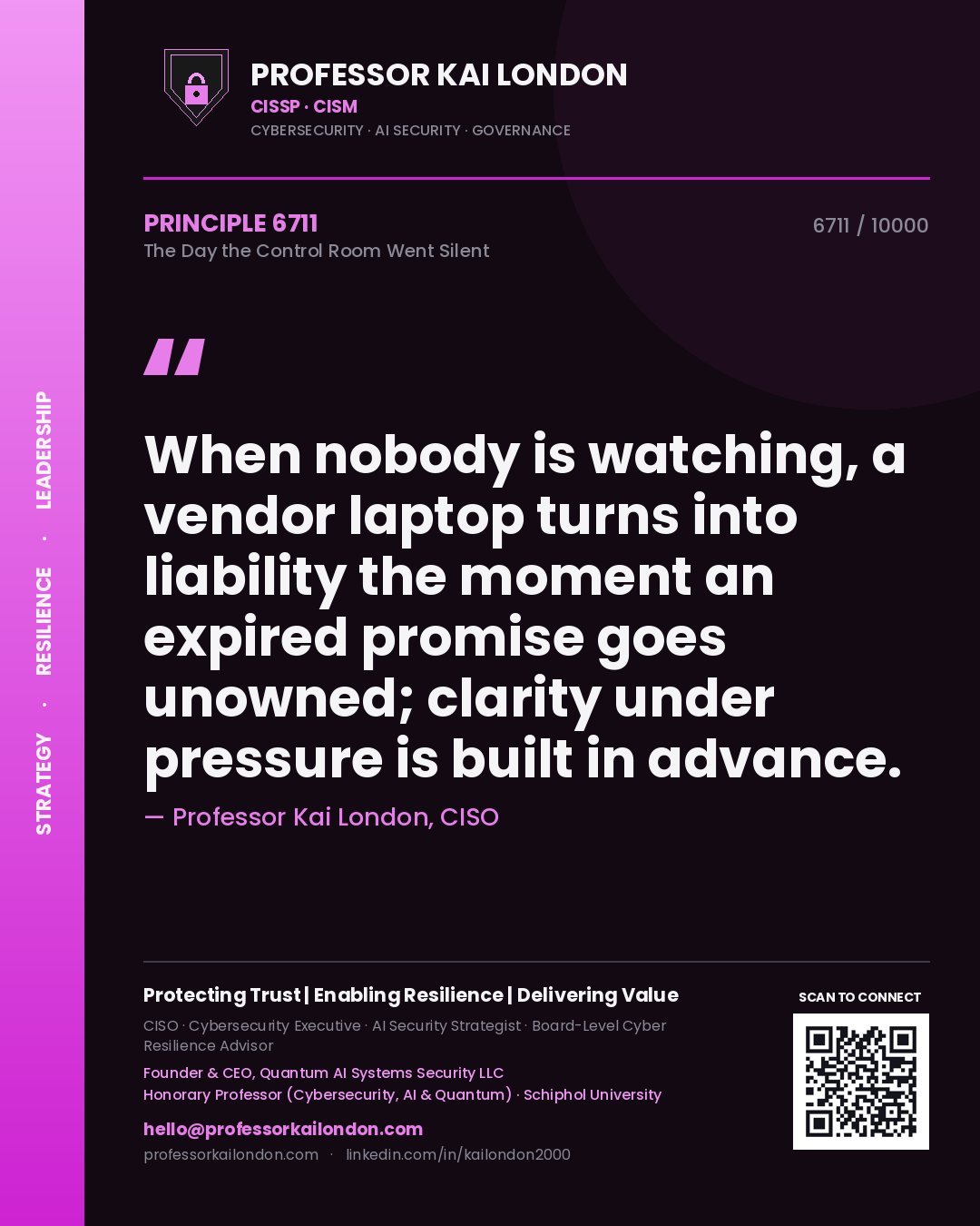 Professor Kai London principle 6711: When nobody is watching, a vendor laptop turns into liability the moment an expired promise goes unowned; clarity under pressure is built in advance.