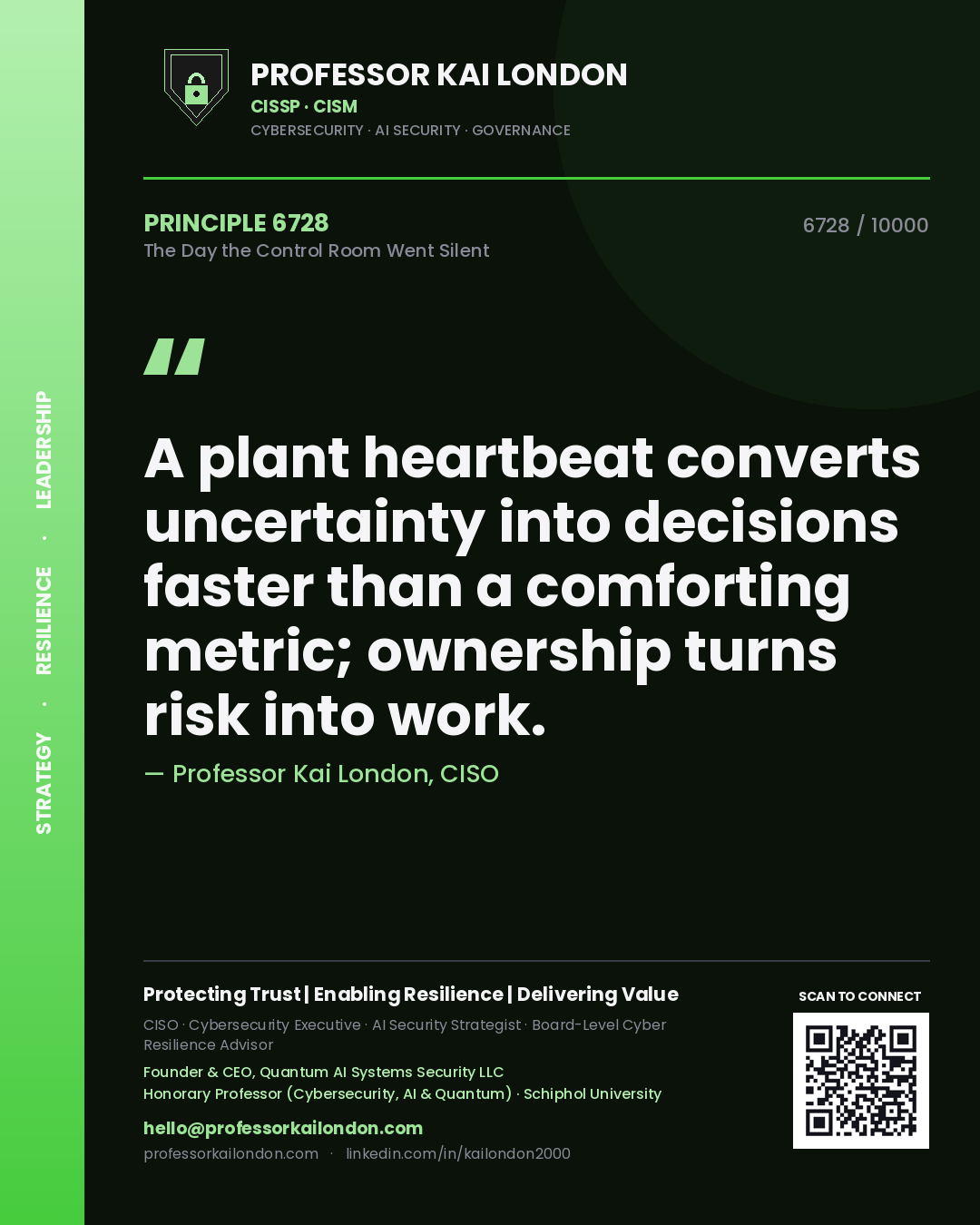 Professor Kai London principle 6728: A plant heartbeat converts uncertainty into decisions faster than a comforting metric; ownership turns risk into work.