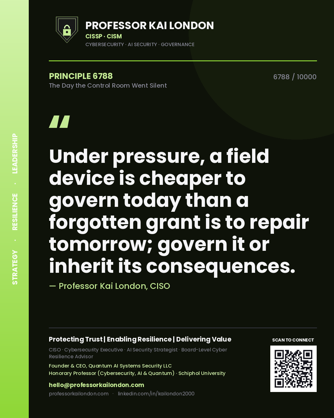 Professor Kai London principle 6788: Under pressure, a field device is cheaper to govern today than a forgotten grant is to repair tomorrow; govern it or inherit its consequences.