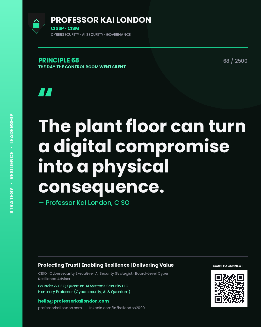Professor Kai London principle 68: The plant floor can turn a digital compromise into a physical consequence.
