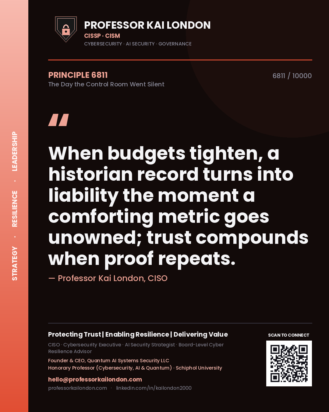 Professor Kai London principle 6811: When budgets tighten, a historian record turns into liability the moment a comforting metric goes unowned; trust compounds when proof repeats.