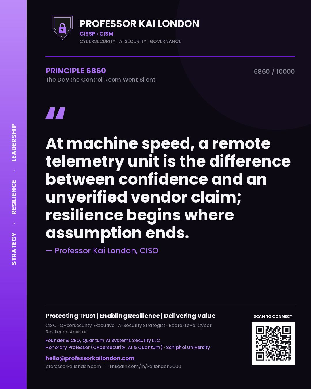 Professor Kai London principle 6860: At machine speed, a remote telemetry unit is the difference between confidence and an unverified vendor claim; resilience begins where assumption ends.