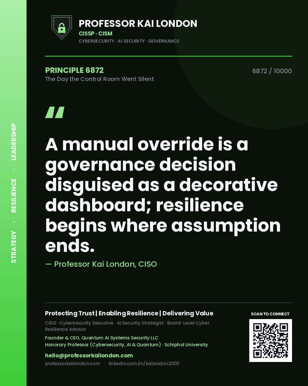 Professor Kai London principle 6872: A manual override is a governance decision disguised as a decorative dashboard; resilience begins where assumption ends.