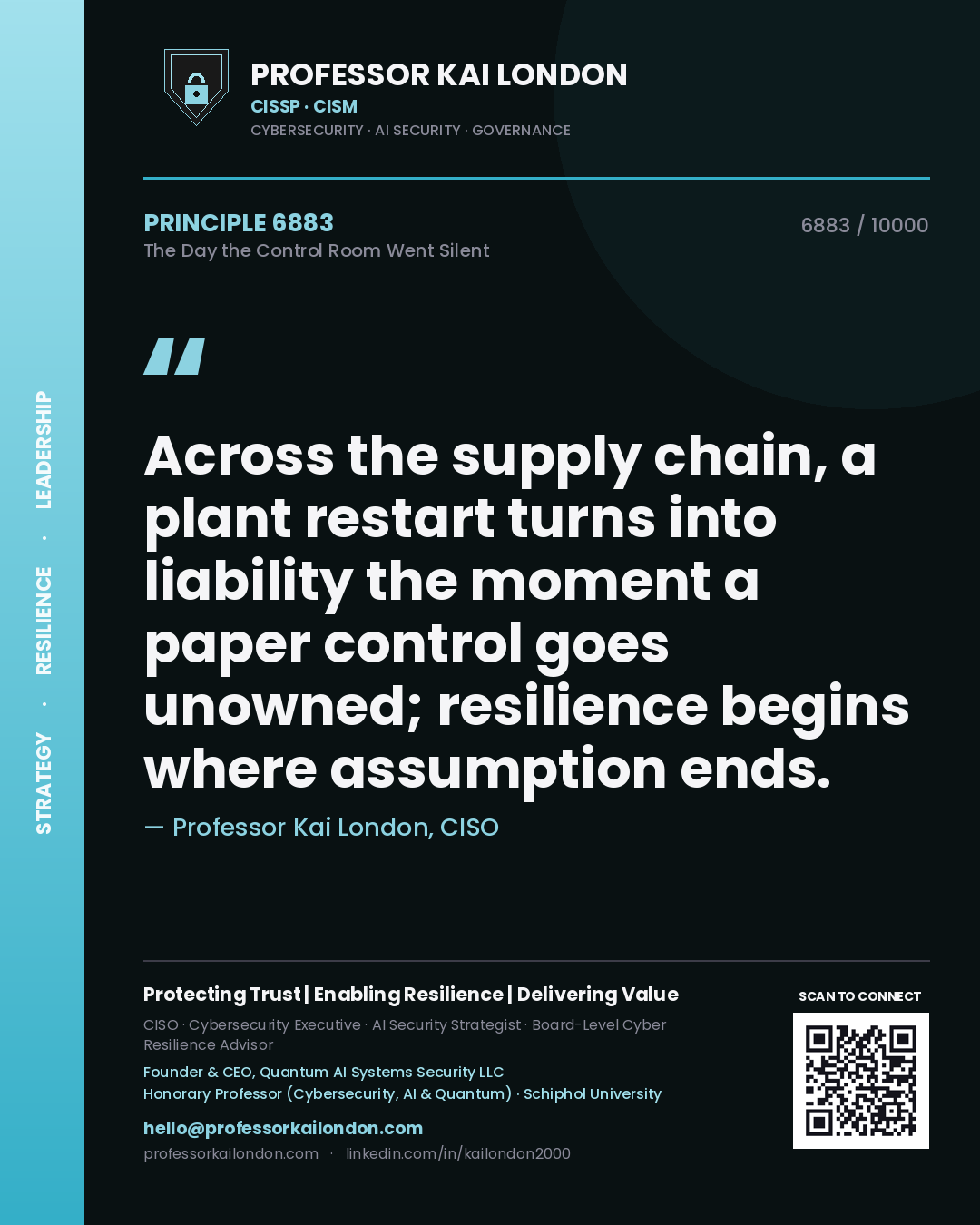 Professor Kai London principle 6883: Across the supply chain, a plant restart turns into liability the moment a paper control goes unowned; resilience begins where assumption ends.