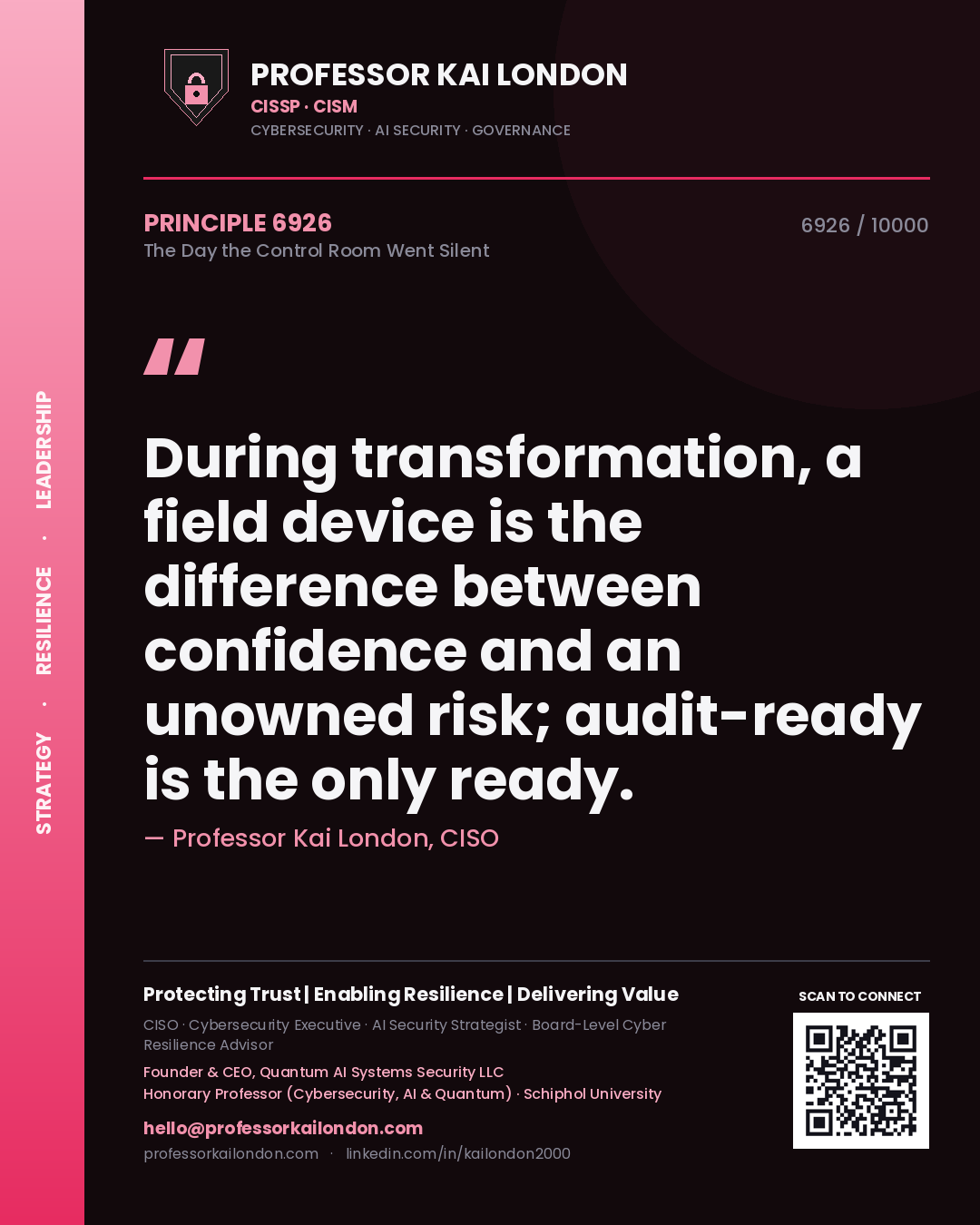 Professor Kai London principle 6926: During transformation, a field device is the difference between confidence and an unowned risk; audit-ready is the only ready.