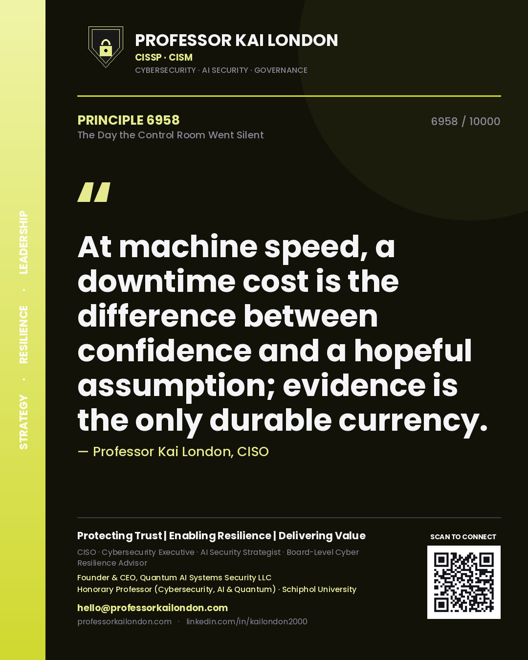 Professor Kai London principle 6958: At machine speed, a downtime cost is the difference between confidence and a hopeful assumption; evidence is the only durable currency.