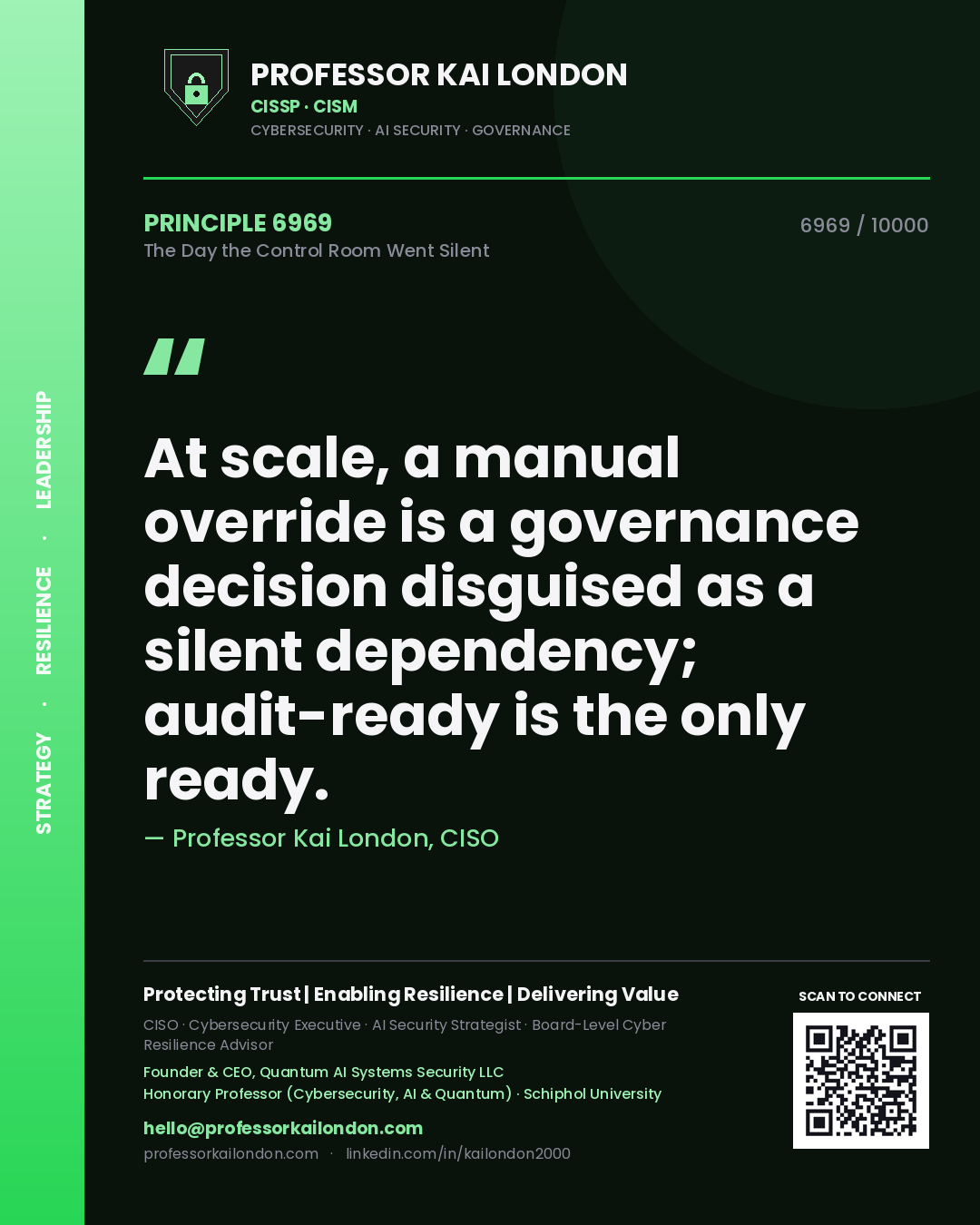 Professor Kai London principle 6969: At scale, a manual override is a governance decision disguised as a silent dependency; audit-ready is the only ready.
