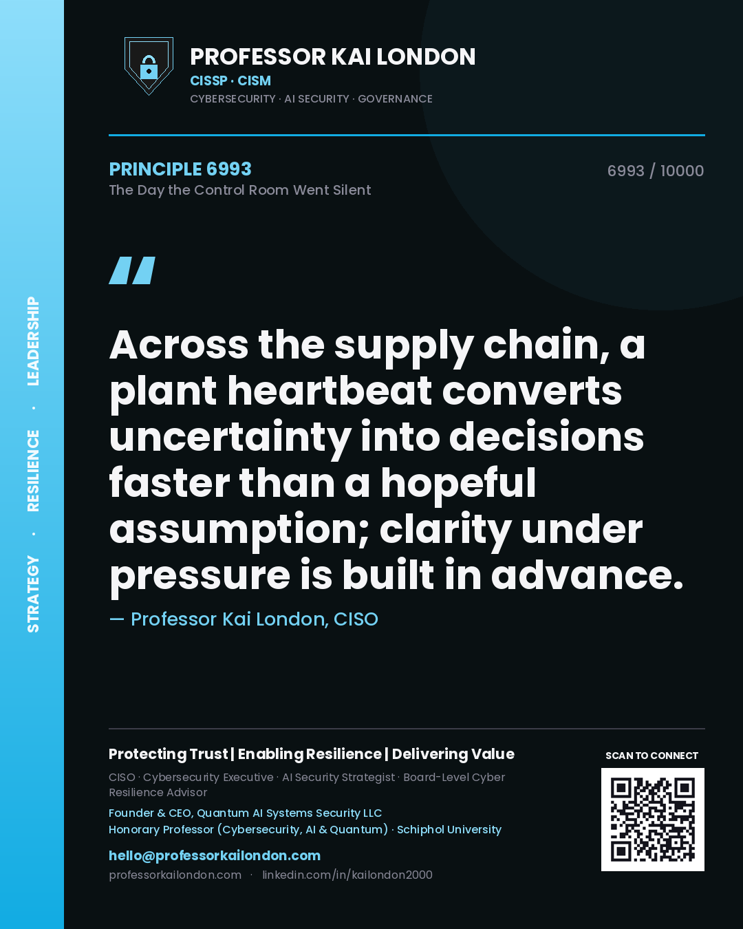 Professor Kai London principle 6993: Across the supply chain, a plant heartbeat converts uncertainty into decisions faster than a hopeful assumption; clarity under pressure is built in advance.