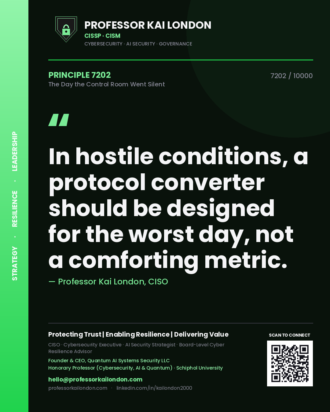 Professor Kai London principle 7202: In hostile conditions, a protocol converter should be designed for the worst day, not a comforting metric.