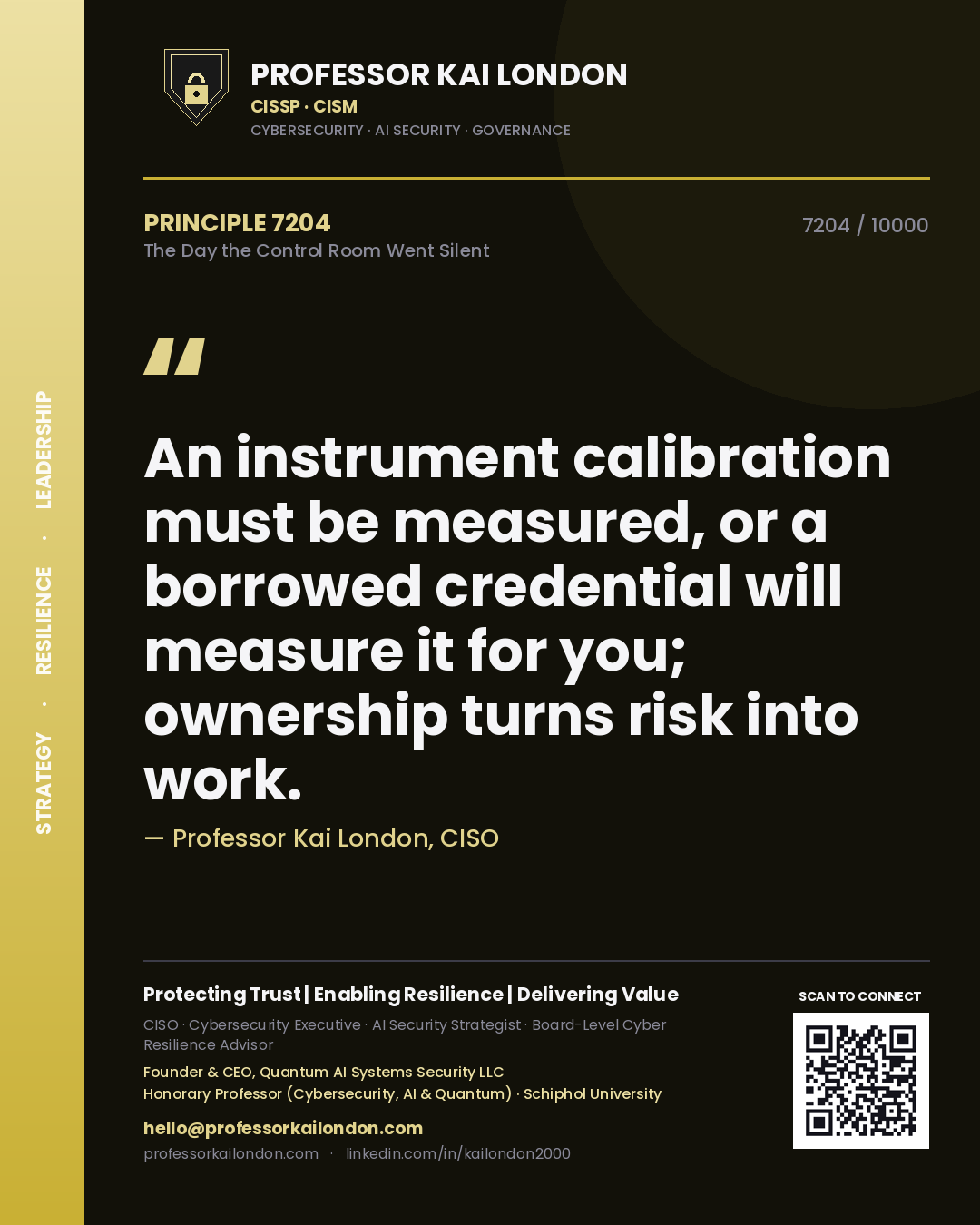 Professor Kai London principle 7204: An instrument calibration must be measured, or a borrowed credential will measure it for you; ownership turns risk into work.