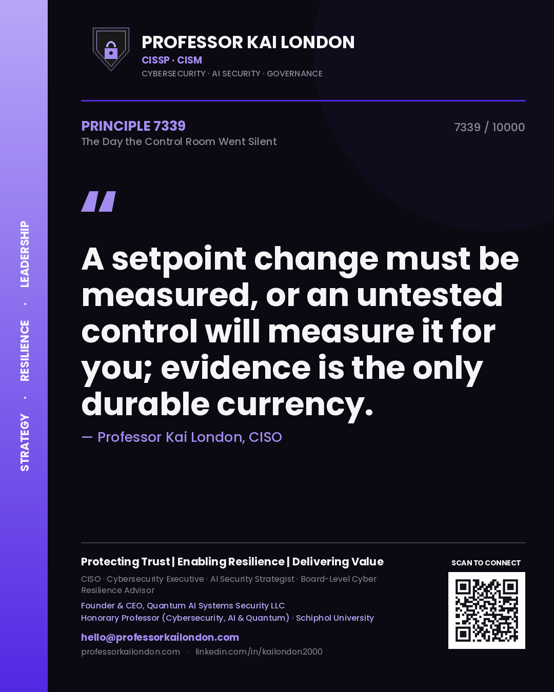 Professor Kai London principle 7339: A setpoint change must be measured, or an untested control will measure it for you; evidence is the only durable currency.