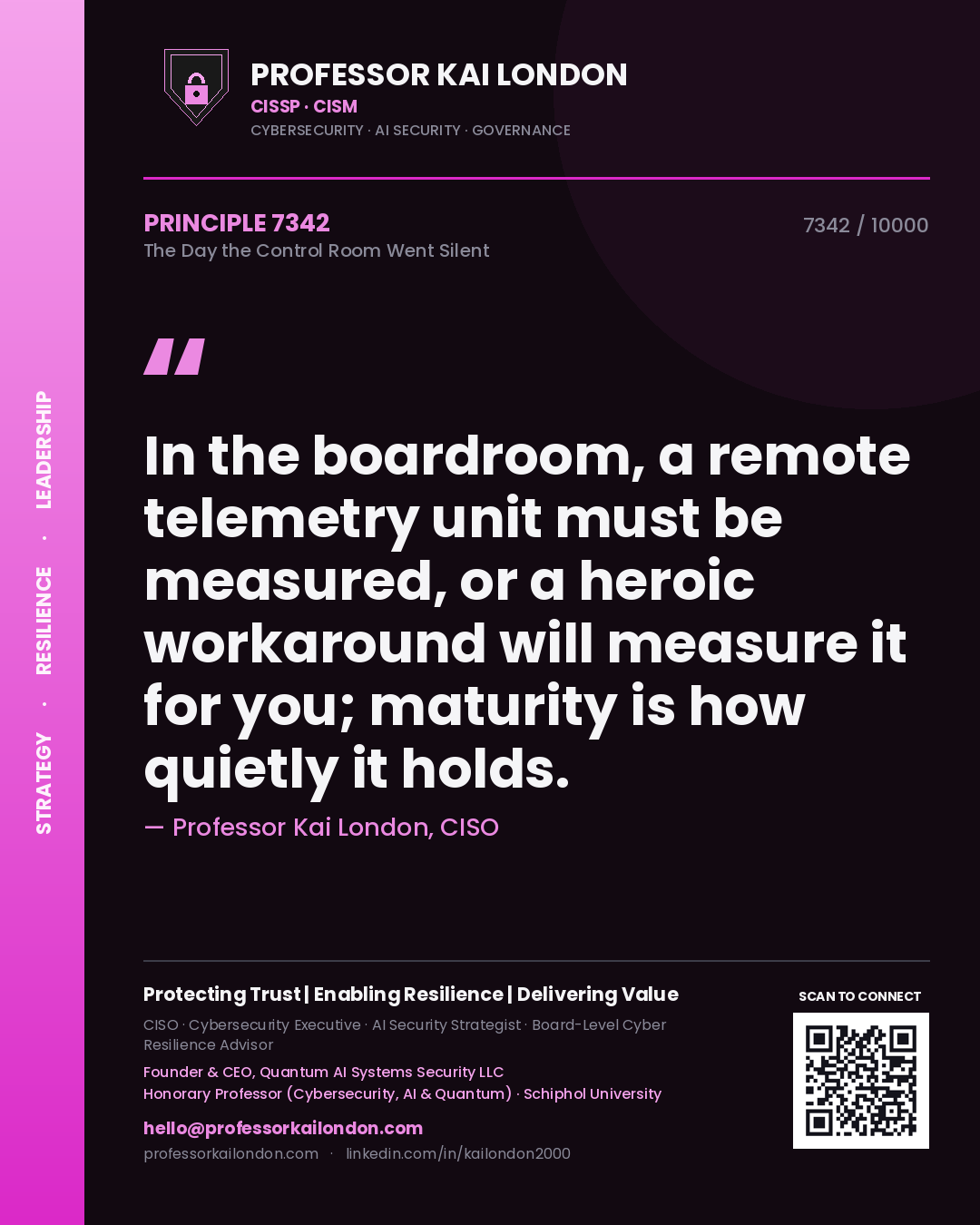 Professor Kai London principle 7342: In the boardroom, a remote telemetry unit must be measured, or a heroic workaround will measure it for you; maturity is how quietly it holds.