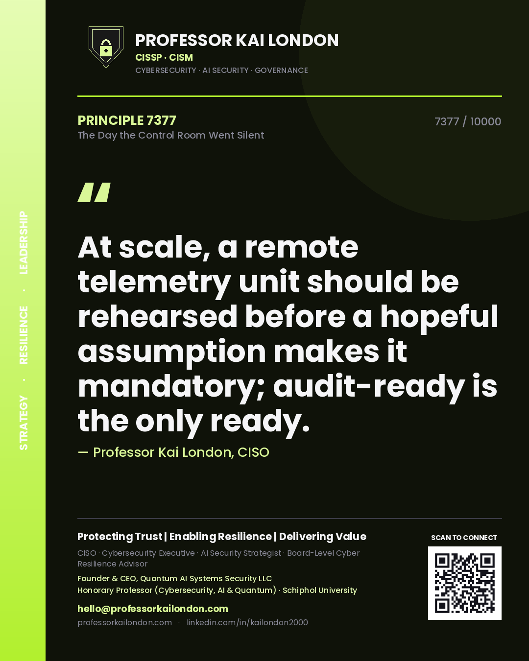 Professor Kai London principle 7377: At scale, a remote telemetry unit should be rehearsed before a hopeful assumption makes it mandatory; audit-ready is the only ready.