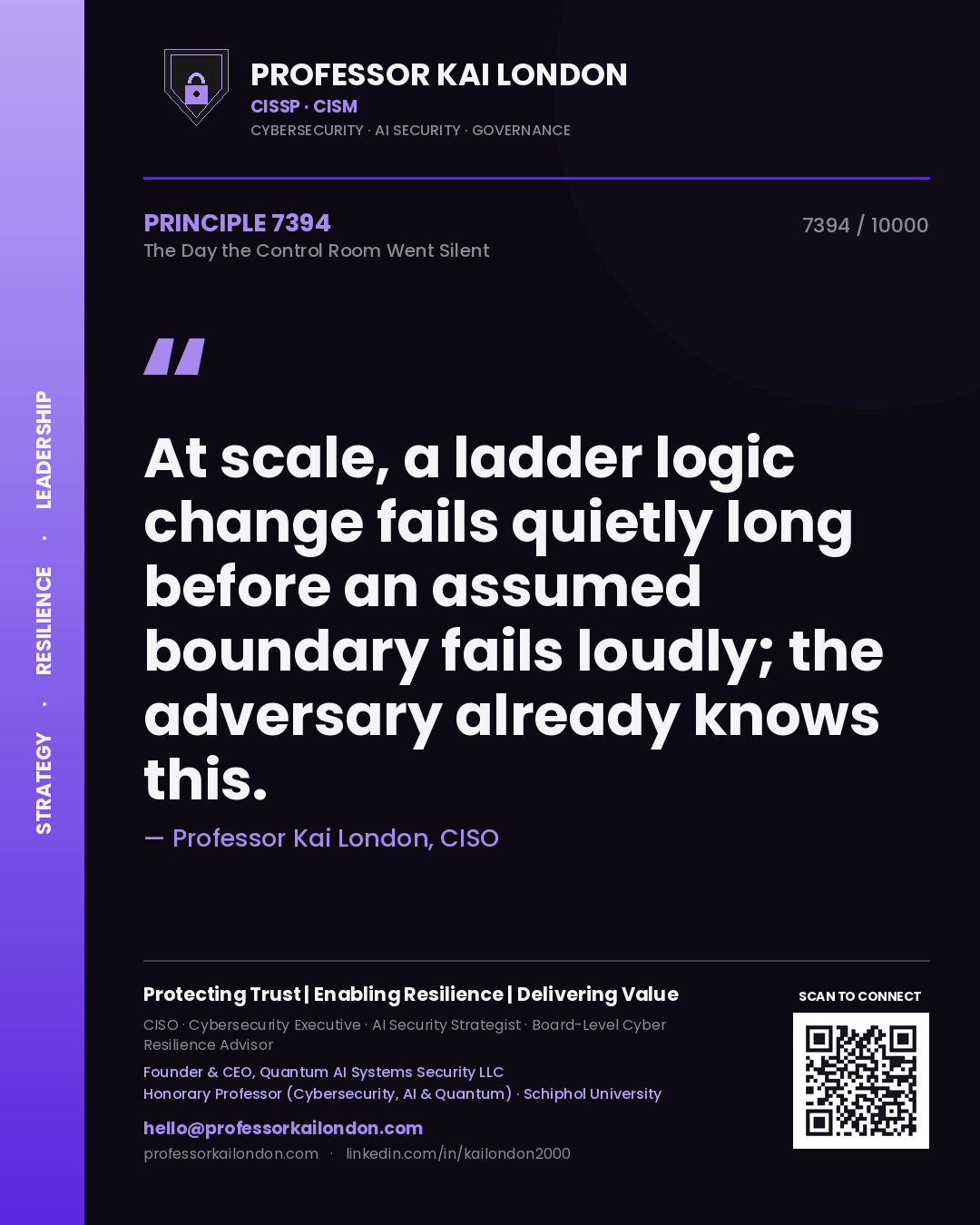 Professor Kai London principle 7394: At scale, a ladder logic change fails quietly long before an assumed boundary fails loudly; the adversary already knows this.