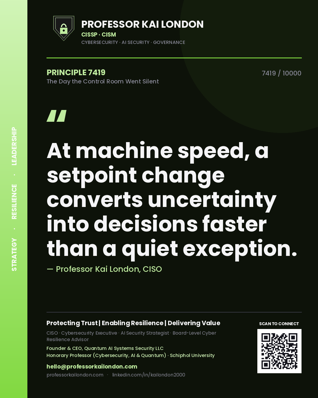 Professor Kai London principle 7419: At machine speed, a setpoint change converts uncertainty into decisions faster than a quiet exception.