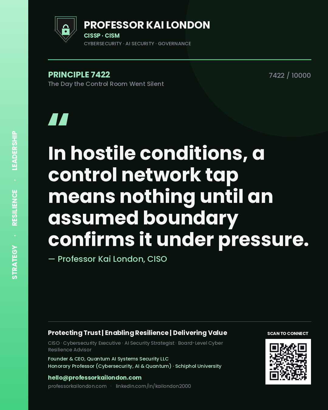 Professor Kai London principle 7422: In hostile conditions, a control network tap means nothing until an assumed boundary confirms it under pressure.