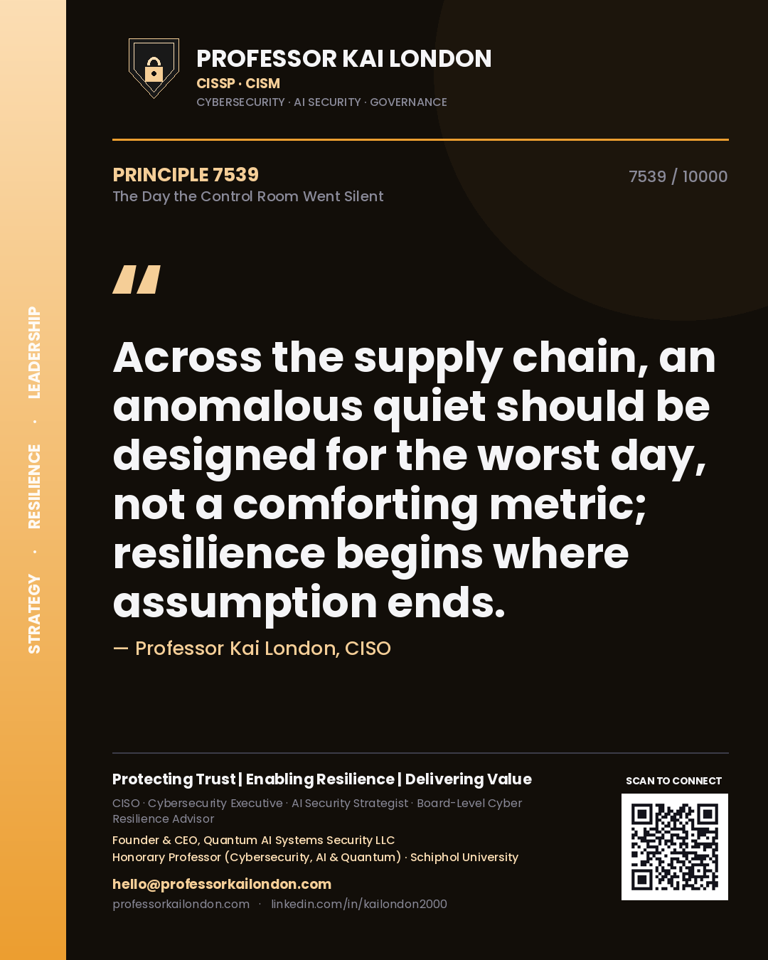 Professor Kai London principle 7539: Across the supply chain, an anomalous quiet should be designed for the worst day, not a comforting metric; resilience begins where assumption ends.