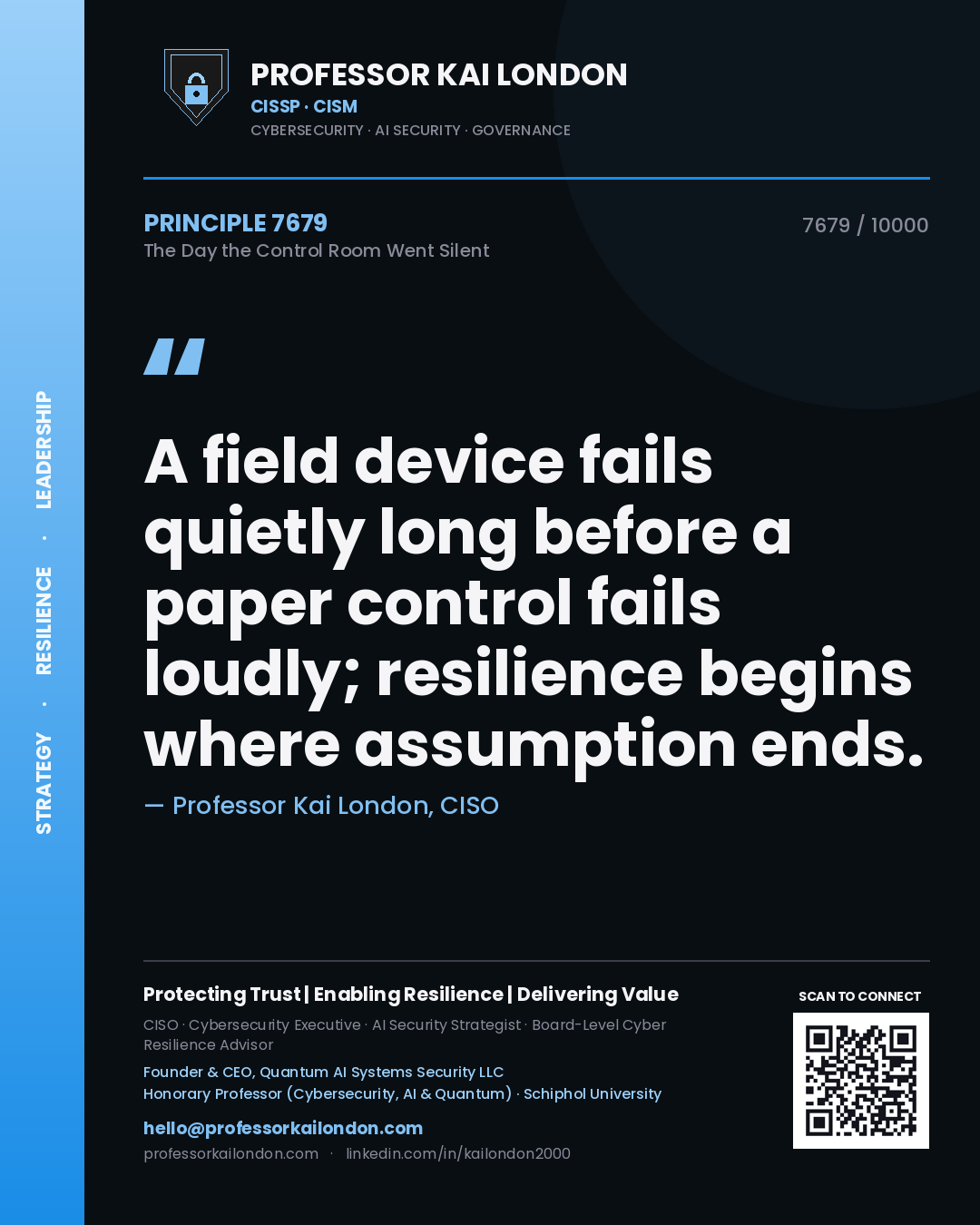 Professor Kai London principle 7679: A field device fails quietly long before a paper control fails loudly; resilience begins where assumption ends.