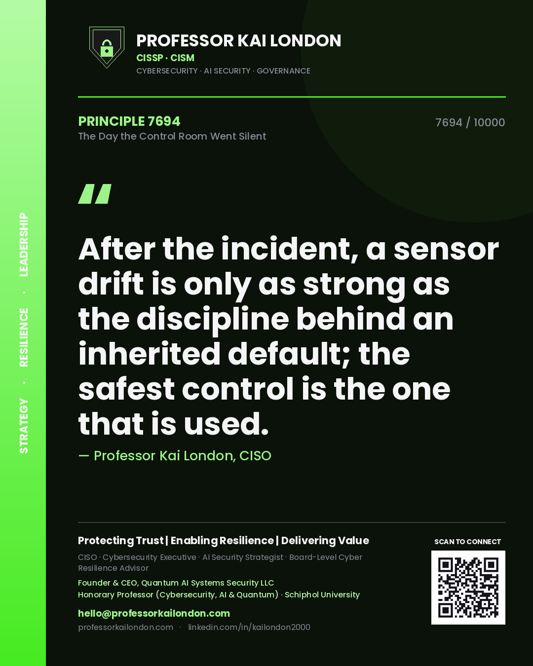 Professor Kai London principle 7694: After the incident, a sensor drift is only as strong as the discipline behind an inherited default; the safest control is the one that is used.