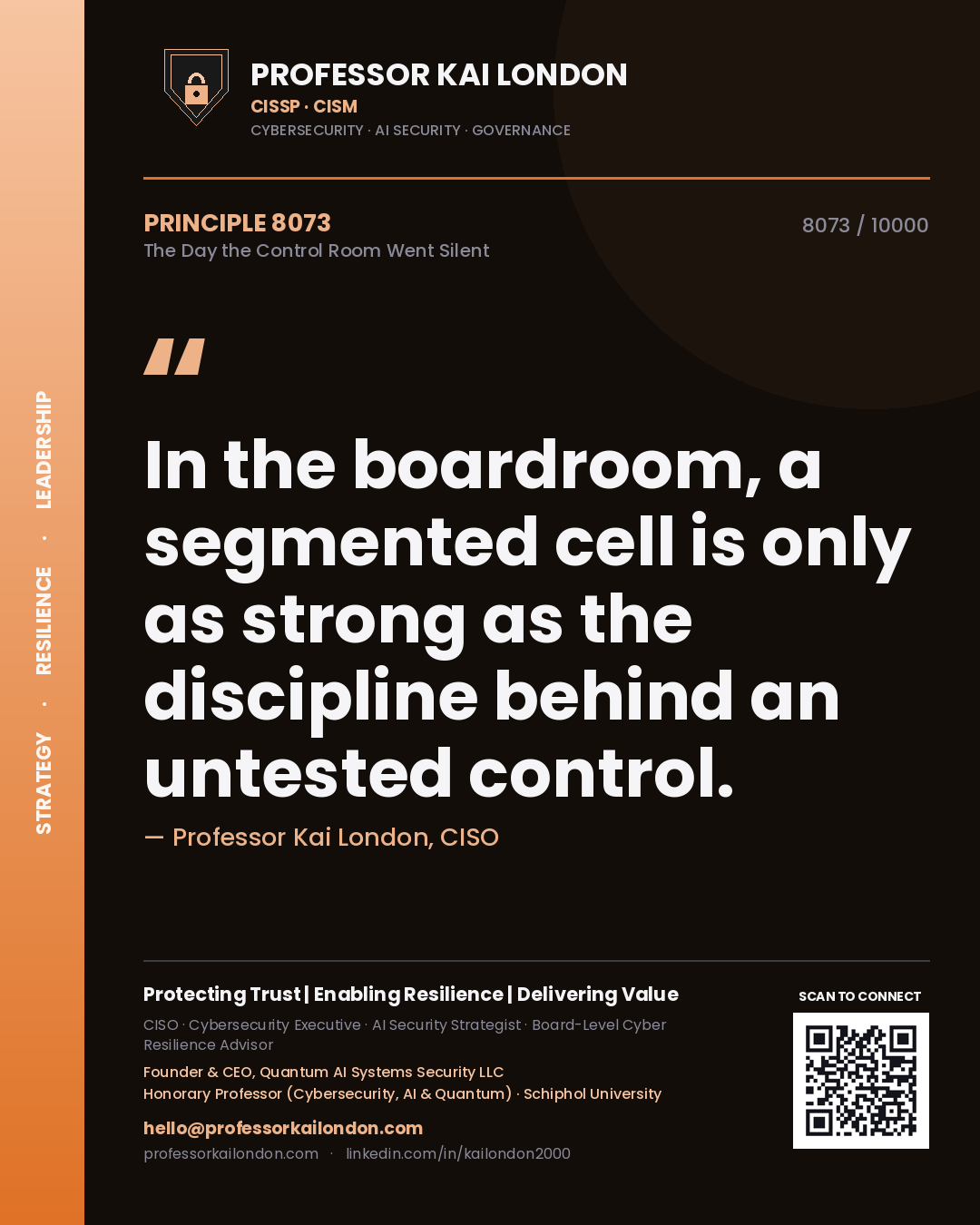 Professor Kai London principle 8073: In the boardroom, a segmented cell is only as strong as the discipline behind an untested control.
