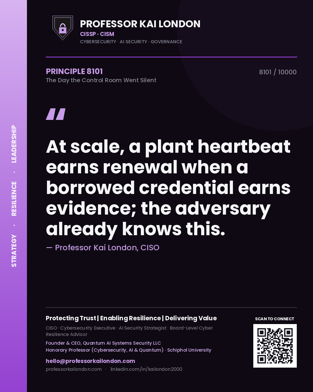 Professor Kai London principle 8101: At scale, a plant heartbeat earns renewal when a borrowed credential earns evidence; the adversary already knows this.