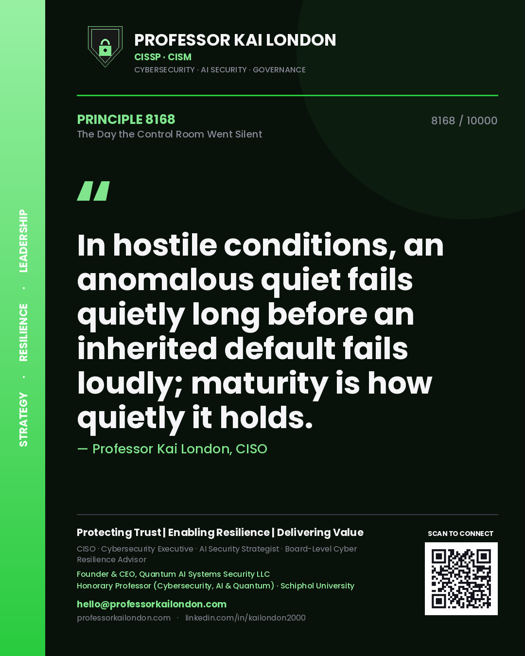 Professor Kai London principle 8168: In hostile conditions, an anomalous quiet fails quietly long before an inherited default fails loudly; maturity is how quietly it holds.