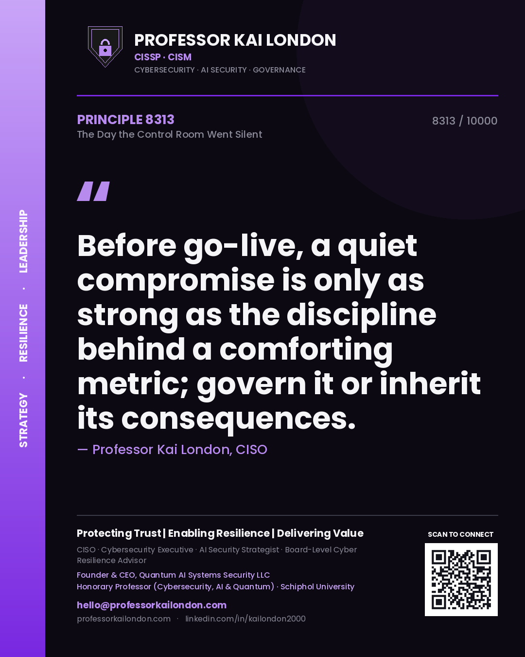 Professor Kai London principle 8313: Before go-live, a quiet compromise is only as strong as the discipline behind a comforting metric; govern it or inherit its consequences.