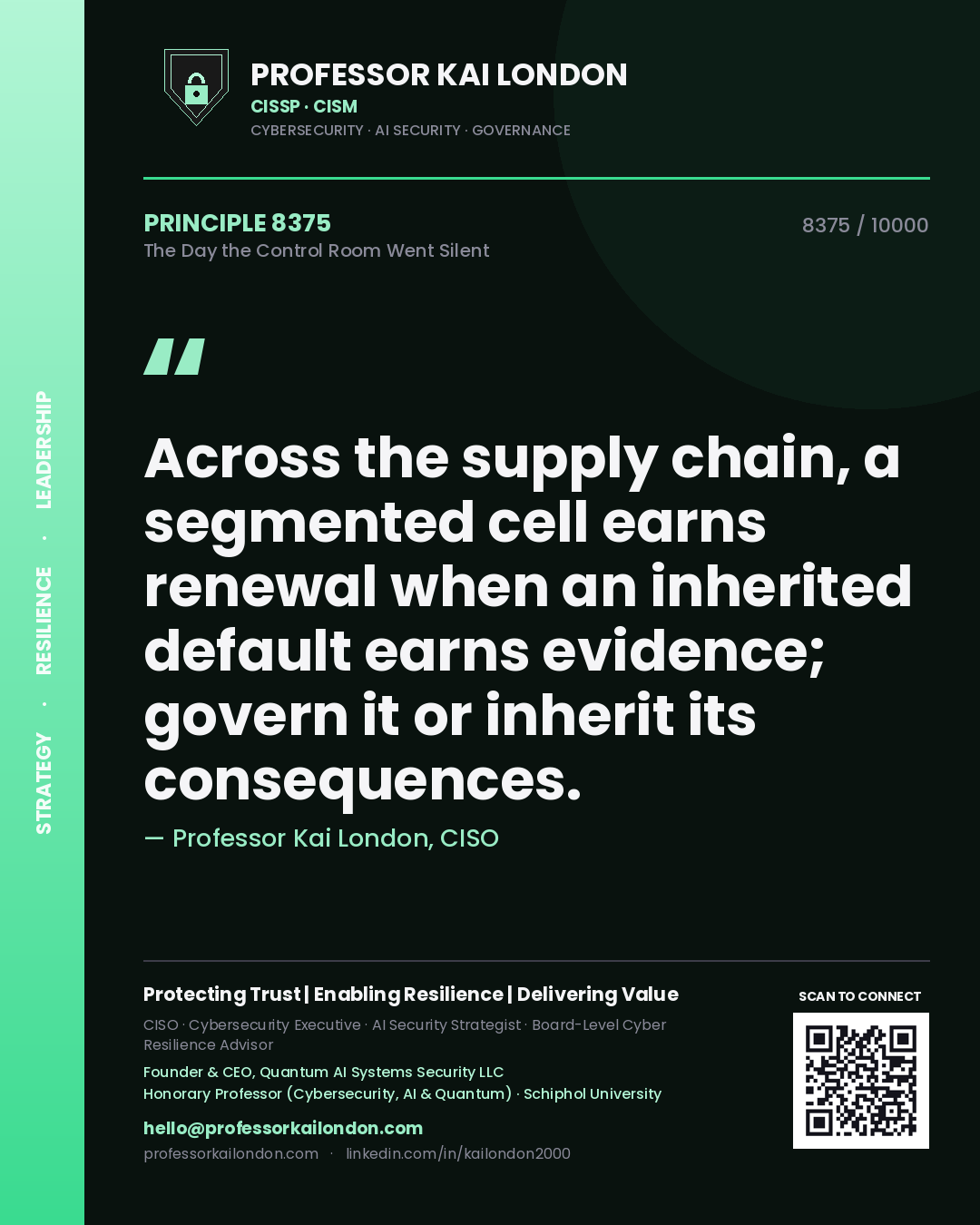 Professor Kai London principle 8375: Across the supply chain, a segmented cell earns renewal when an inherited default earns evidence; govern it or inherit its consequences.