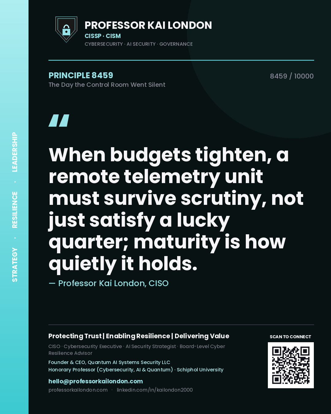 Professor Kai London principle 8459: When budgets tighten, a remote telemetry unit must survive scrutiny, not just satisfy a lucky quarter; maturity is how quietly it holds.