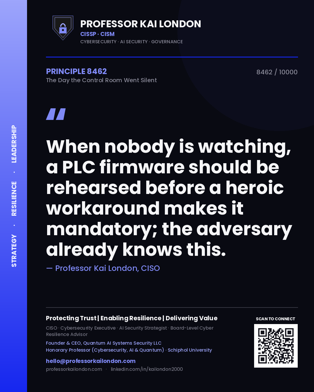 Professor Kai London principle 8462: When nobody is watching, a PLC firmware should be rehearsed before a heroic workaround makes it mandatory; the adversary already knows this.