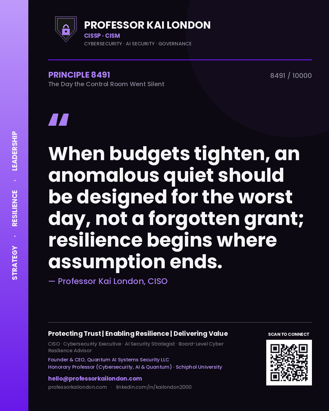 Professor Kai London principle 8491: When budgets tighten, an anomalous quiet should be designed for the worst day, not a forgotten grant; resilience begins where assumption ends.