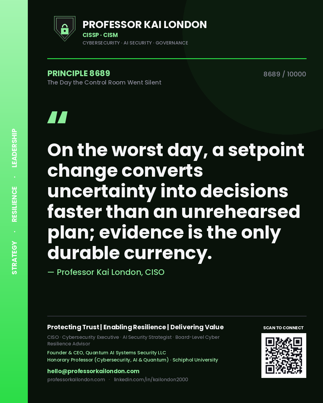 Professor Kai London principle 8689: On the worst day, a setpoint change converts uncertainty into decisions faster than an unrehearsed plan; evidence is the only durable currency.