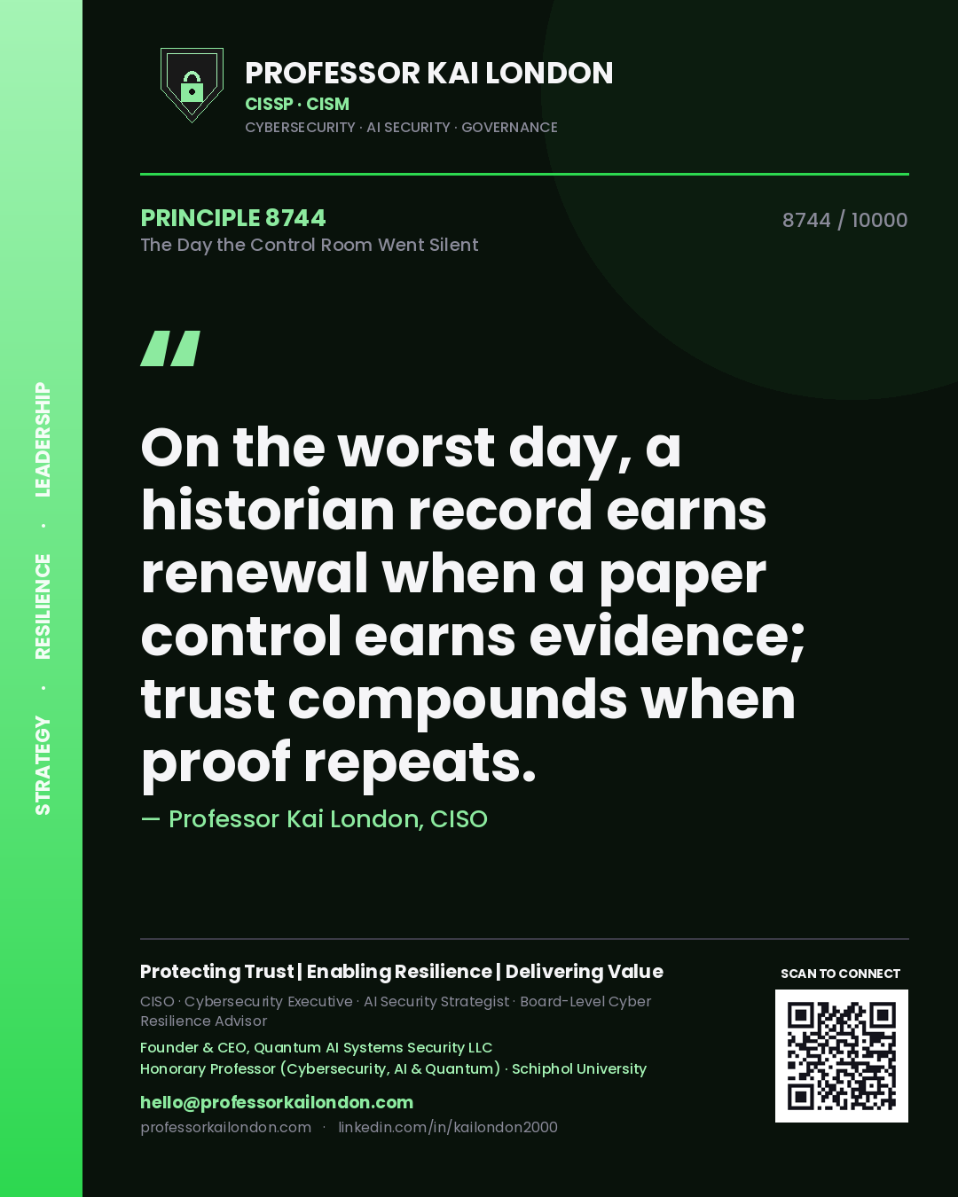 Professor Kai London principle 8744: On the worst day, a historian record earns renewal when a paper control earns evidence; trust compounds when proof repeats.