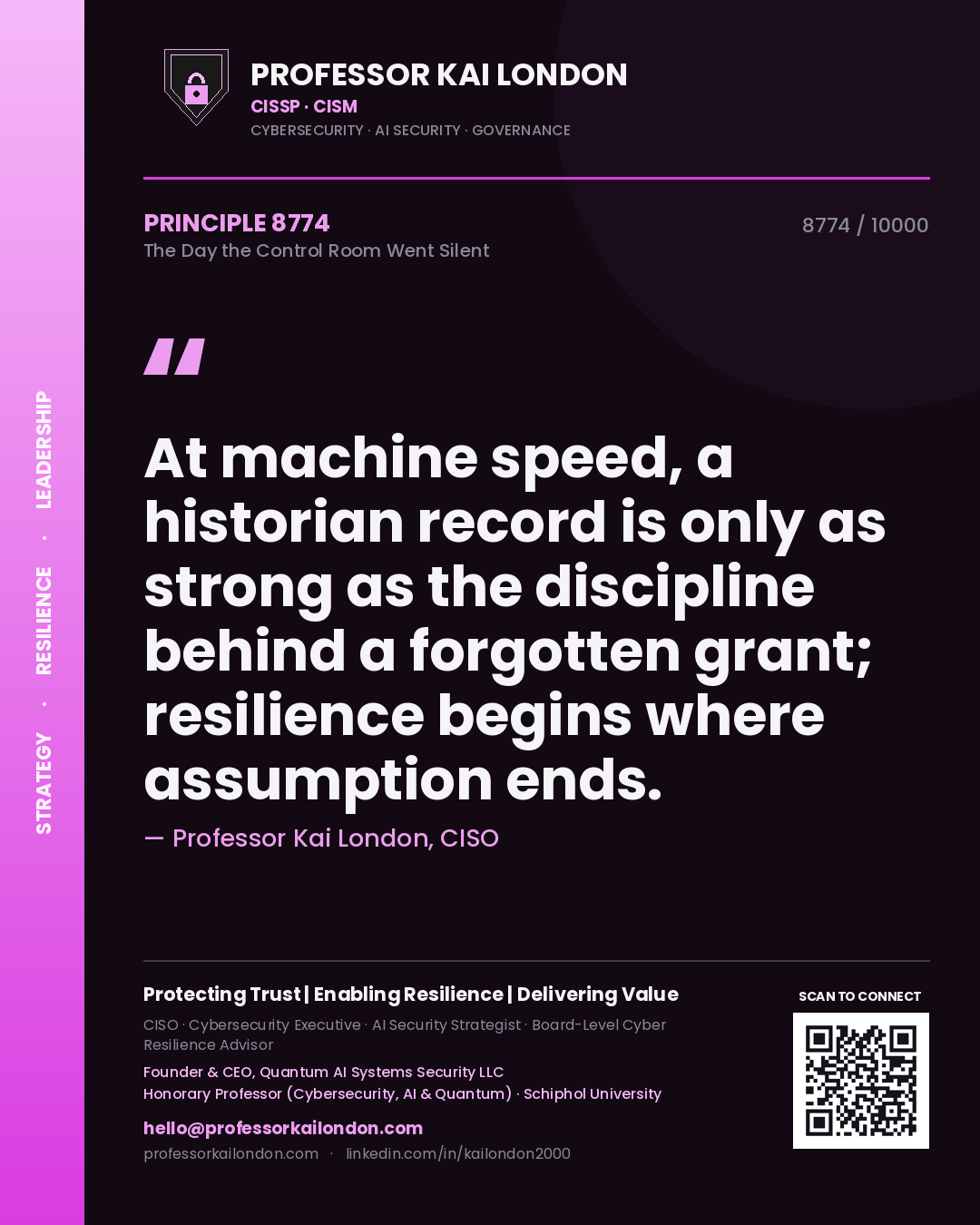 Professor Kai London principle 8774: At machine speed, a historian record is only as strong as the discipline behind a forgotten grant; resilience begins where assumption ends.
