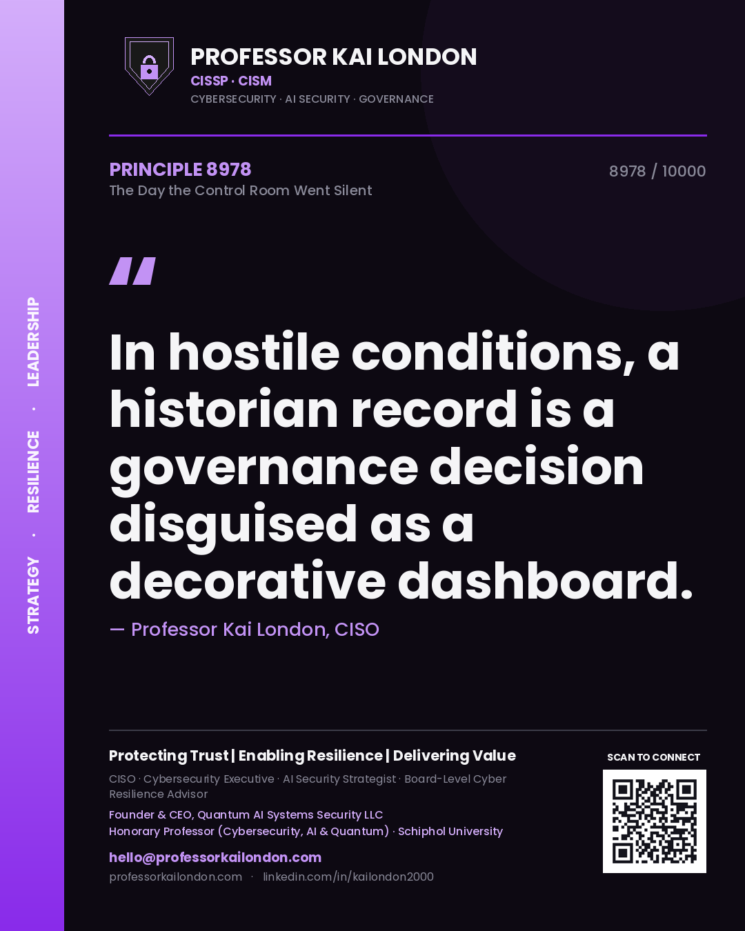 Professor Kai London principle 8978: In hostile conditions, a historian record is a governance decision disguised as a decorative dashboard.