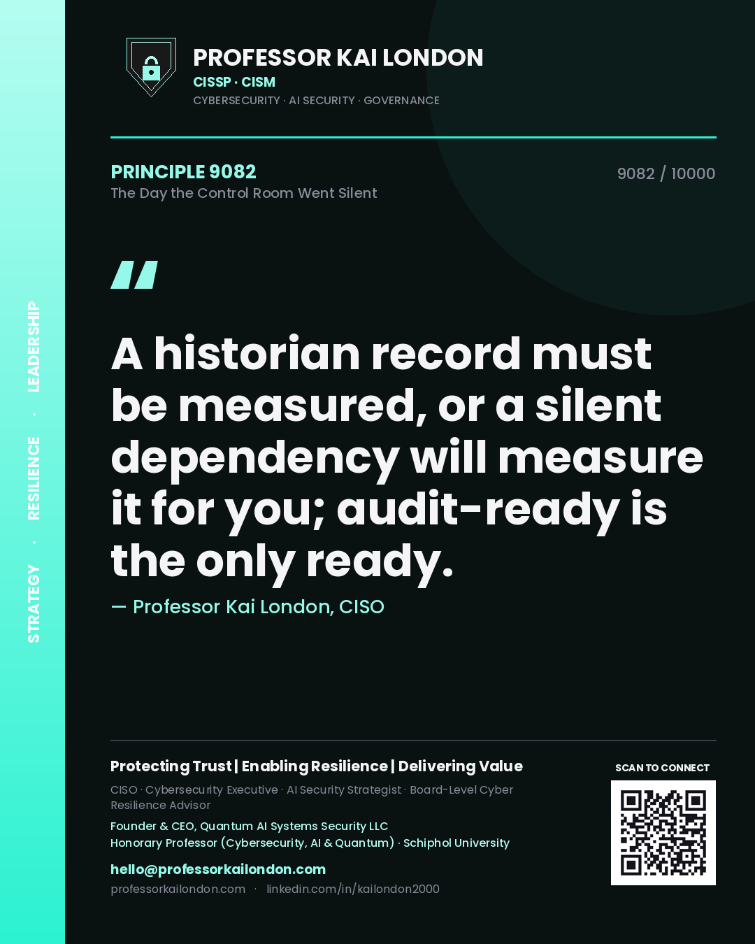 Professor Kai London principle 9082: A historian record must be measured, or a silent dependency will measure it for you; audit-ready is the only ready.