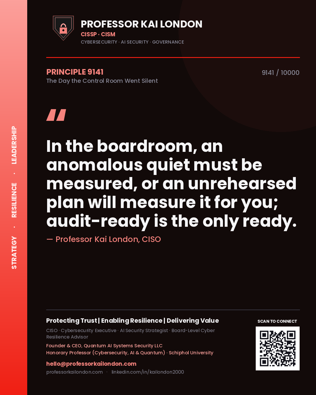 Professor Kai London principle 9141: In the boardroom, an anomalous quiet must be measured, or an unrehearsed plan will measure it for you; audit-ready is the only ready.