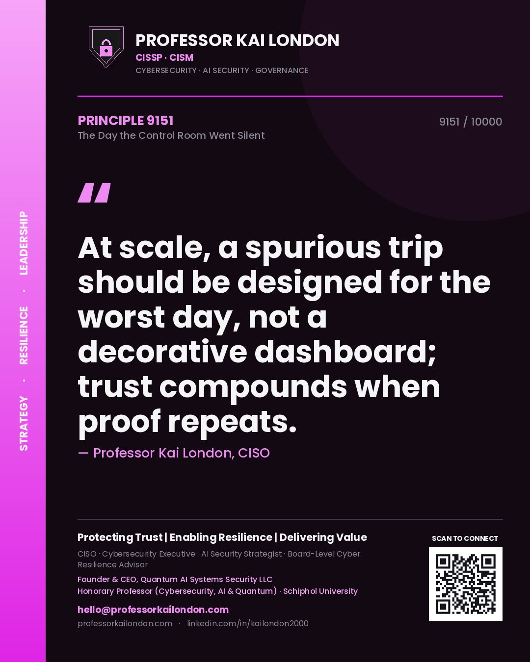 Professor Kai London principle 9151: At scale, a spurious trip should be designed for the worst day, not a decorative dashboard; trust compounds when proof repeats.