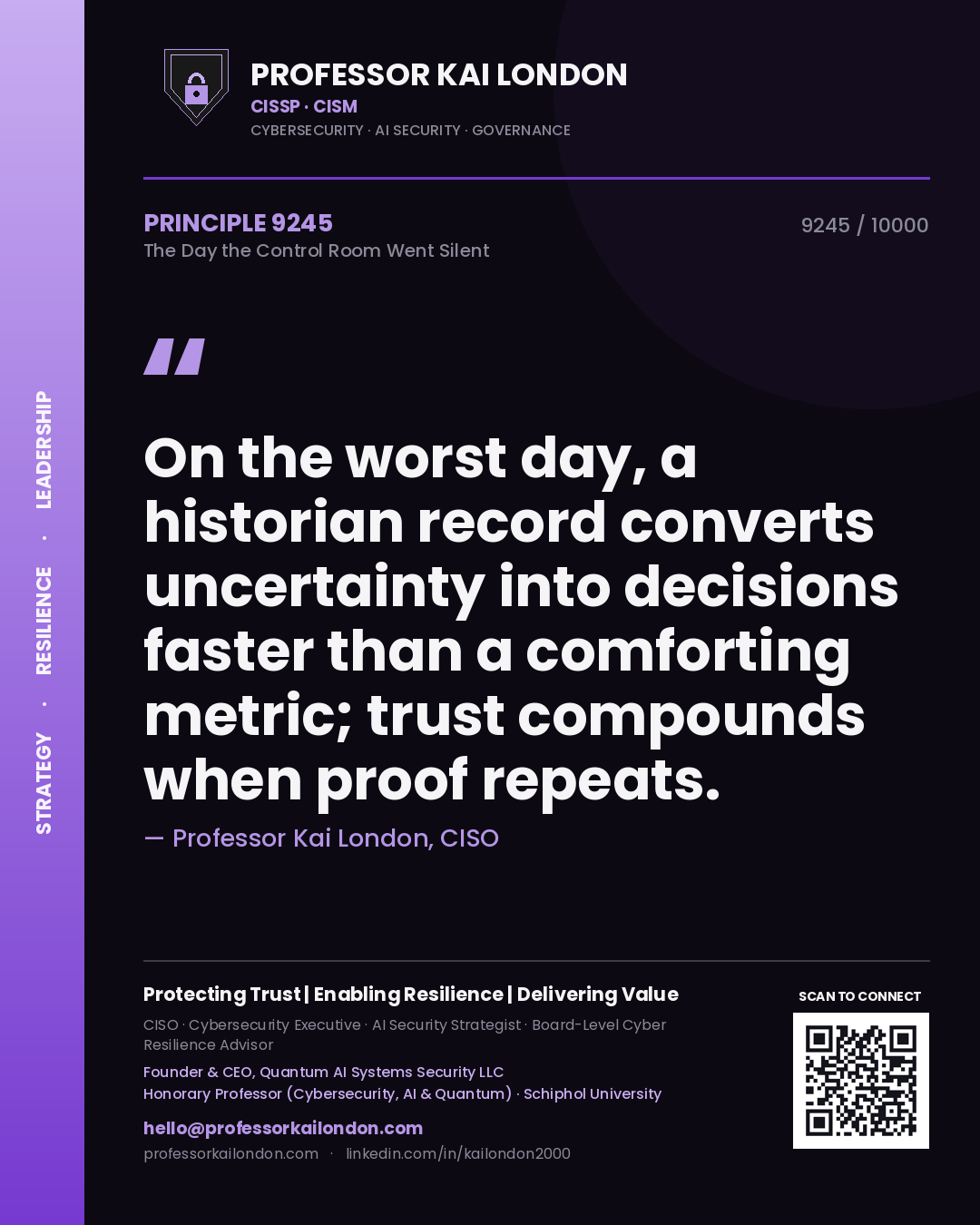 Professor Kai London principle 9245: On the worst day, a historian record converts uncertainty into decisions faster than a comforting metric; trust compounds when proof repeats.