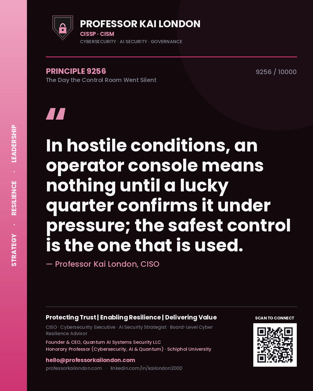 Professor Kai London principle 9256: In hostile conditions, an operator console means nothing until a lucky quarter confirms it under pressure; the safest control is the one that is used.