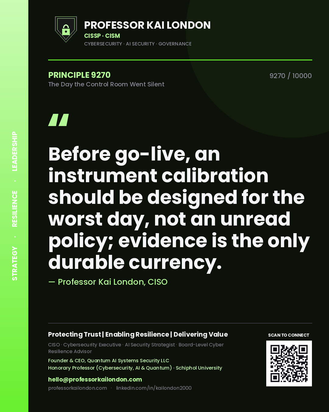 Professor Kai London principle 9270: Before go-live, an instrument calibration should be designed for the worst day, not an unread policy; evidence is the only durable currency.