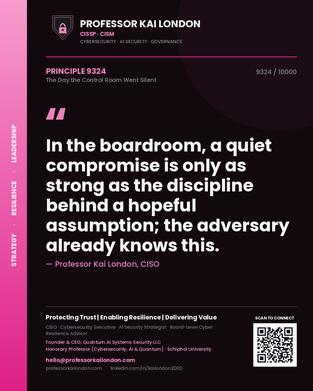 Professor Kai London principle 9324: In the boardroom, a quiet compromise is only as strong as the discipline behind a hopeful assumption; the adversary already knows this.