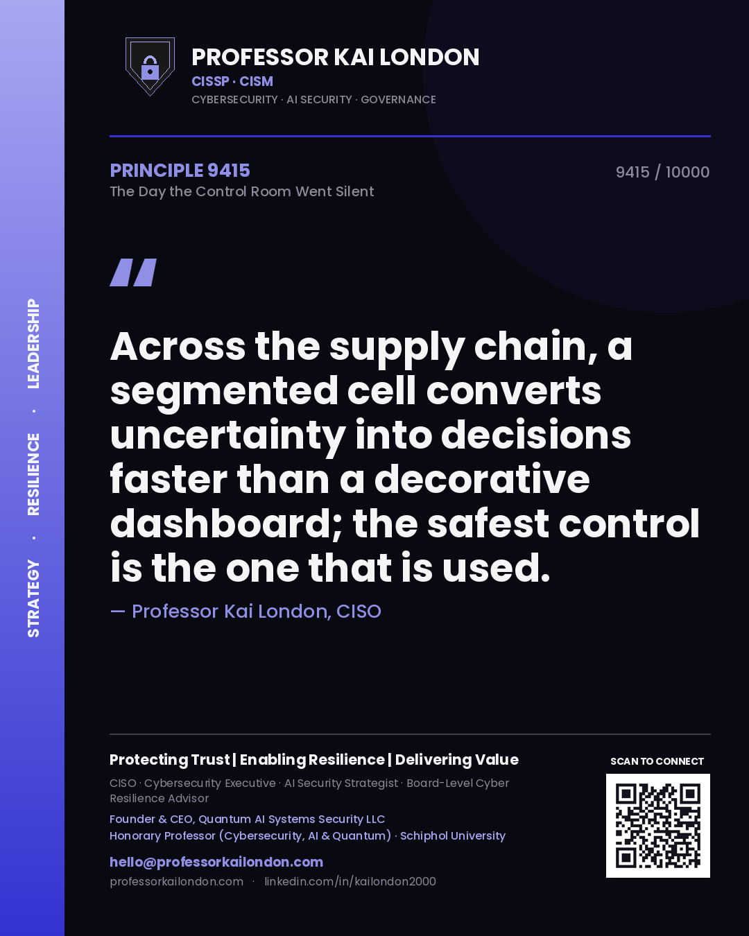 Professor Kai London principle 9415: Across the supply chain, a segmented cell converts uncertainty into decisions faster than a decorative dashboard; the safest control is the one that is used.