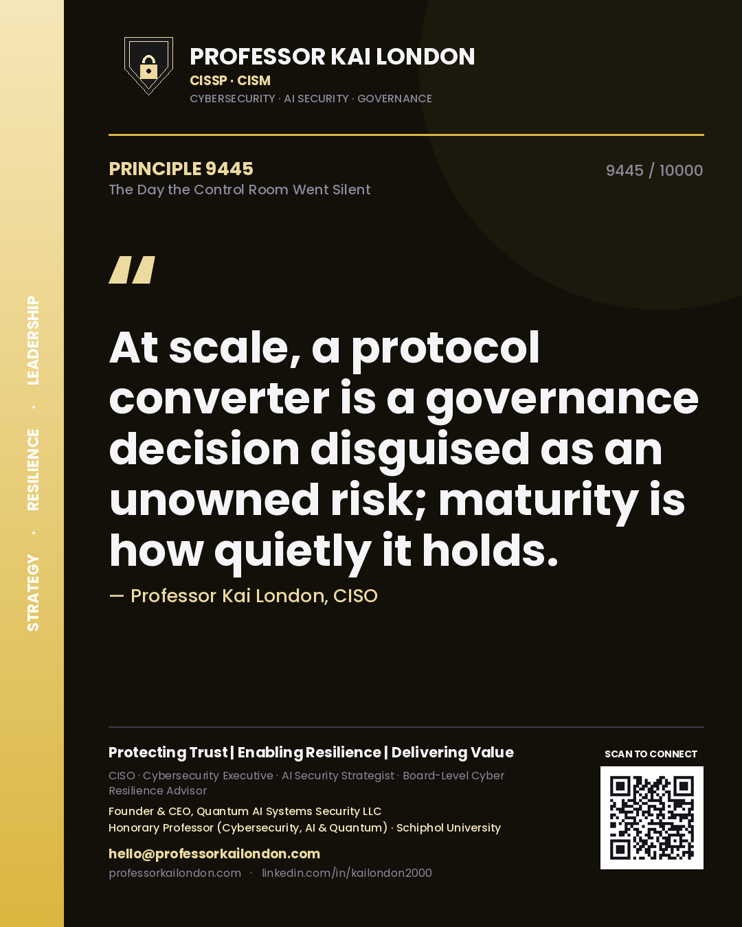 Professor Kai London principle 9445: At scale, a protocol converter is a governance decision disguised as an unowned risk; maturity is how quietly it holds.
