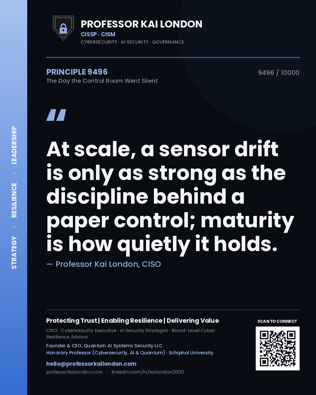 Professor Kai London principle 9496: At scale, a sensor drift is only as strong as the discipline behind a paper control; maturity is how quietly it holds.