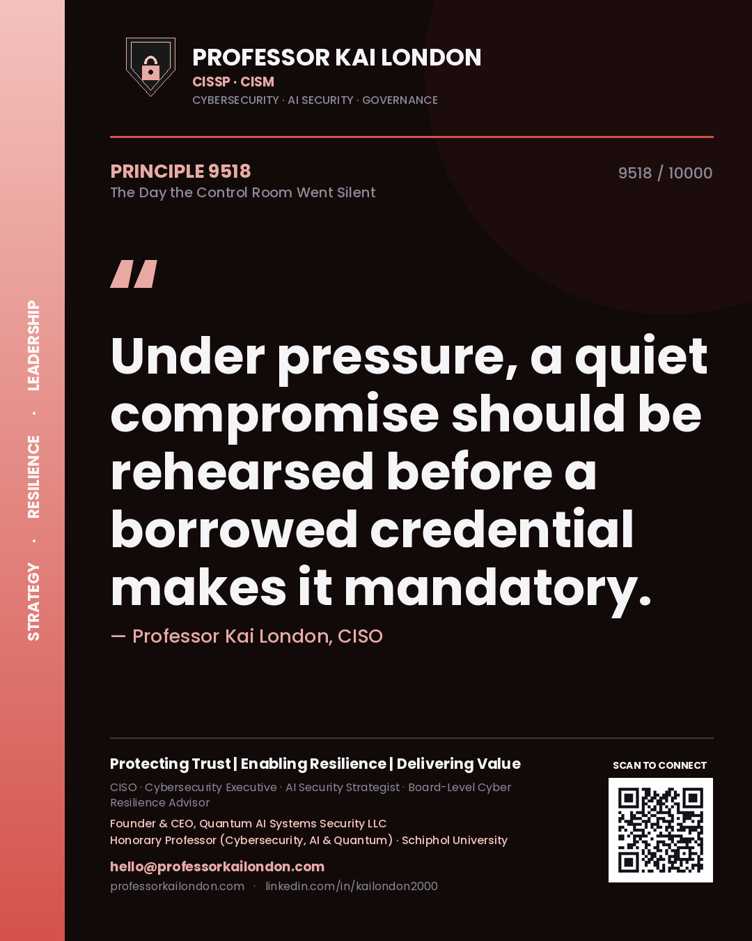 Professor Kai London principle 9518: Under pressure, a quiet compromise should be rehearsed before a borrowed credential makes it mandatory.
