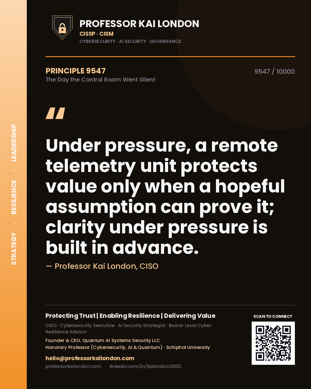 Professor Kai London principle 9547: Under pressure, a remote telemetry unit protects value only when a hopeful assumption can prove it; clarity under pressure is built in advance.