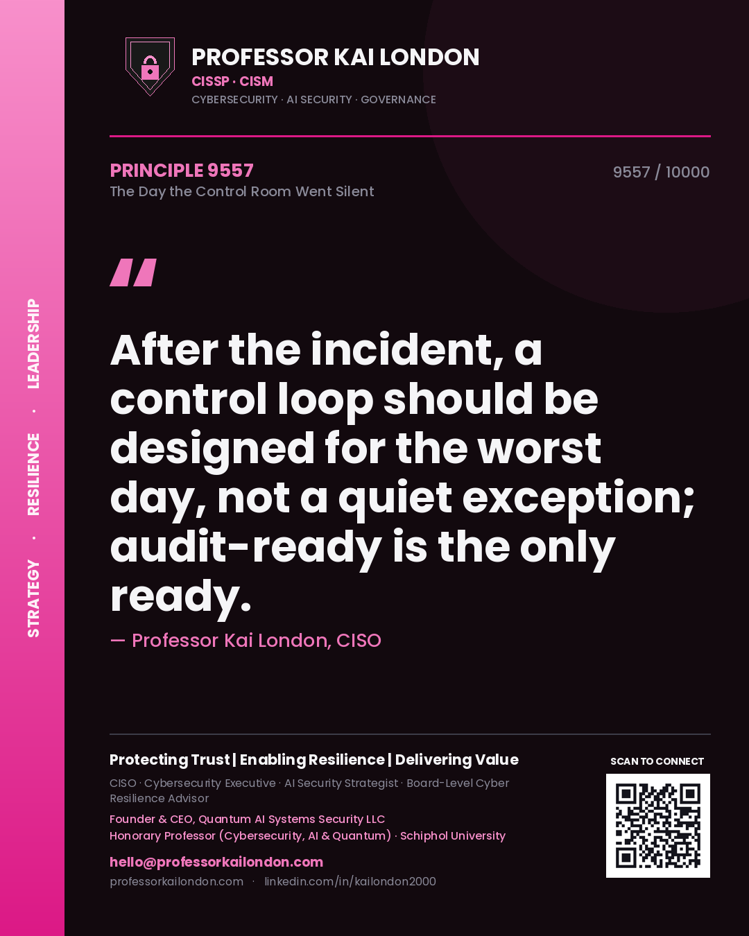 Professor Kai London principle 9557: After the incident, a control loop should be designed for the worst day, not a quiet exception; audit-ready is the only ready.